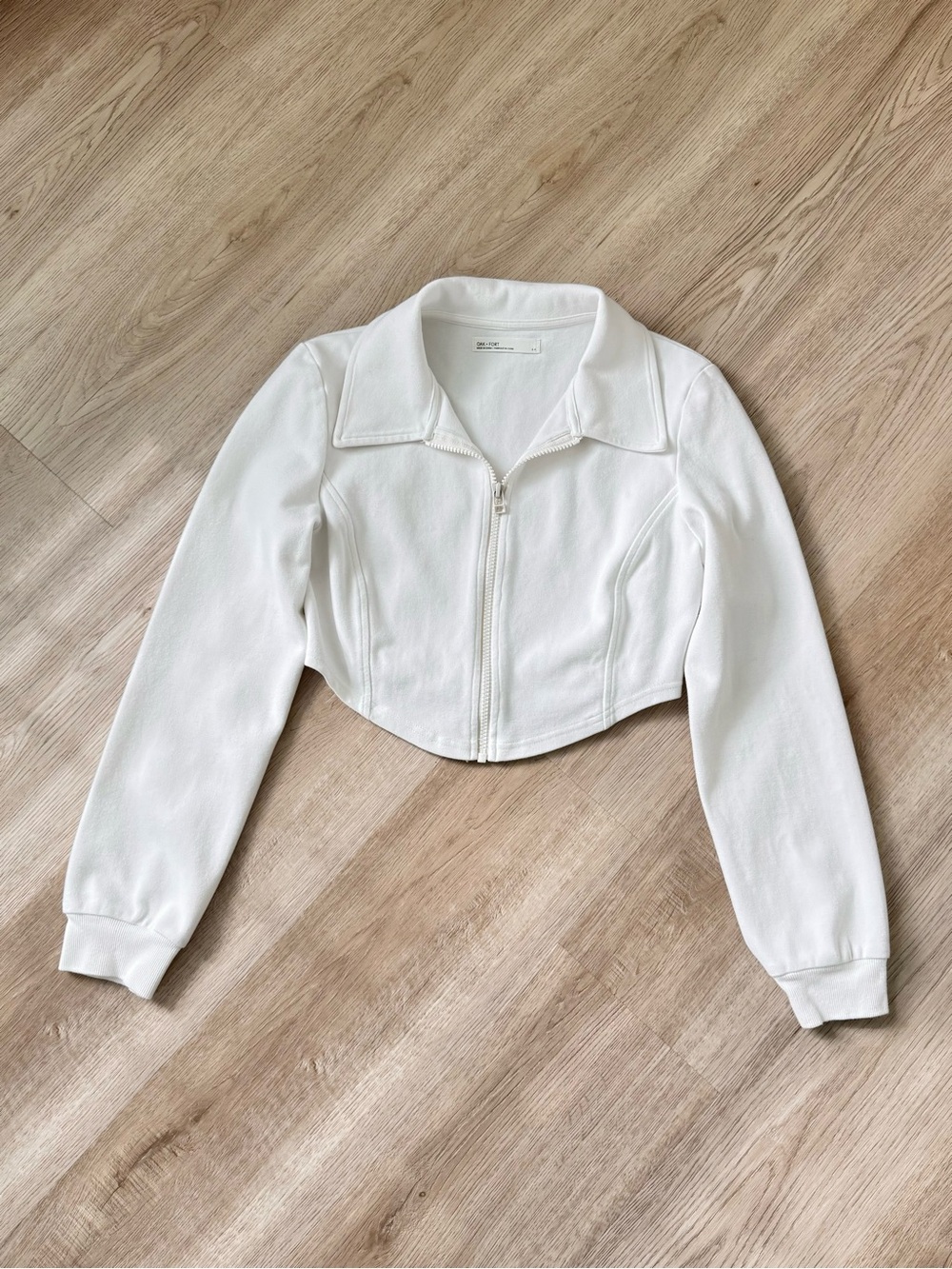 OAK + FORT White Cropped Zip Up Jacket